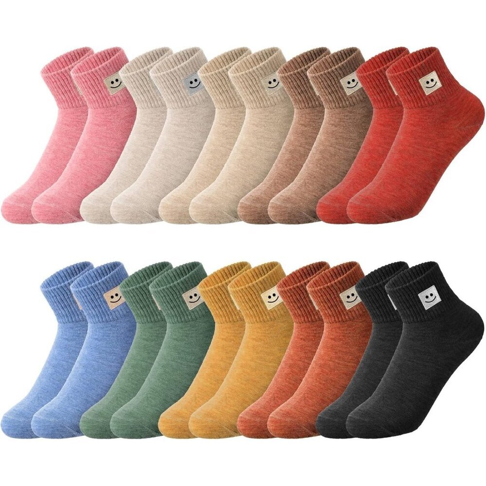 Women's Smile 10 Pairs Crew Elastic Low Cut Ankle Length Aesthetic Cotton Socks